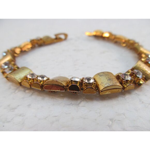 Gold Tone Rhinestone Link Bracelet Size 7.25 - Picture 6 of 14